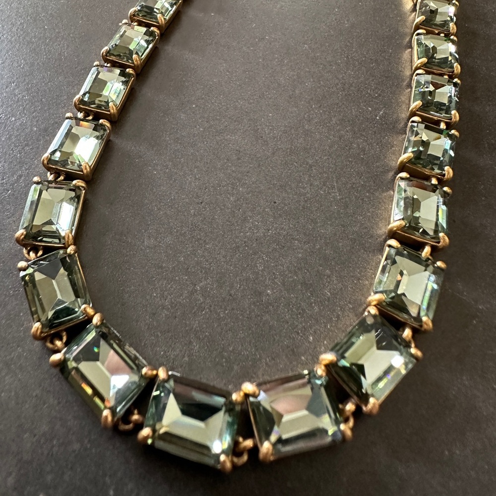 J Crew “NEW LOOK” Green Crystal Necklace 16-18”